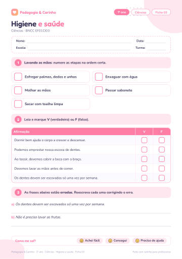 Prévia: Higiene e saúde – Ciências 1º ano, ficha 3