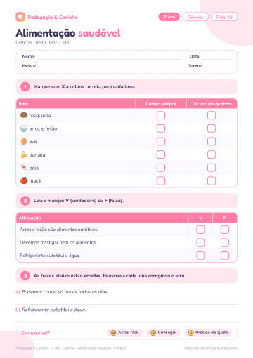 Prévia: Alimentação saudável – Ciências 1º ano, ficha 3