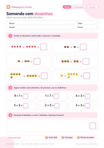 Prévia: Adição com desenhos – Matemática 1º ano, ficha 1