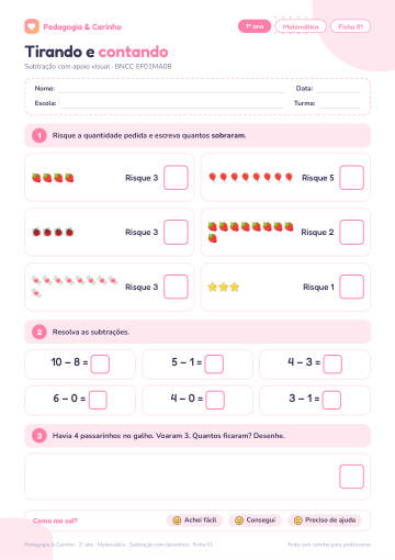 Prévia: Subtração com desenhos – Matemática 1º ano, ficha 1