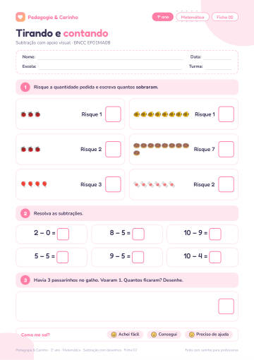 Prévia: Subtração com desenhos – Matemática 1º ano, ficha 2