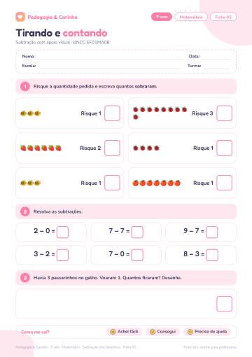 Prévia: Subtração com desenhos – Matemática 1º ano, ficha 3
