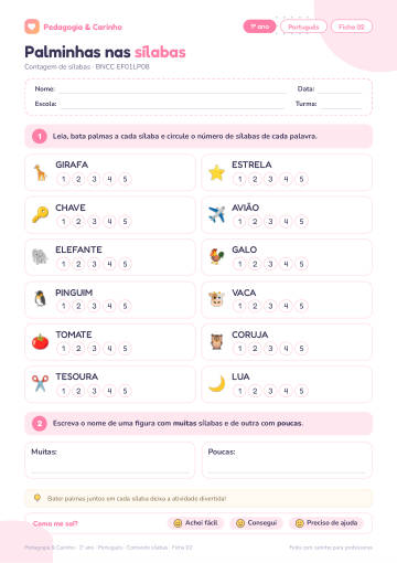 Prévia: Contando sílabas – Português 1º ano, ficha 2