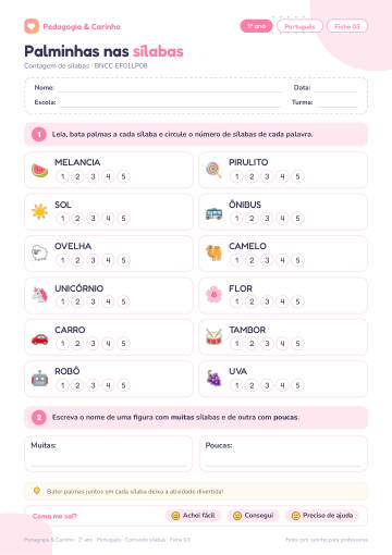 Prévia: Contando sílabas – Português 1º ano, ficha 3
