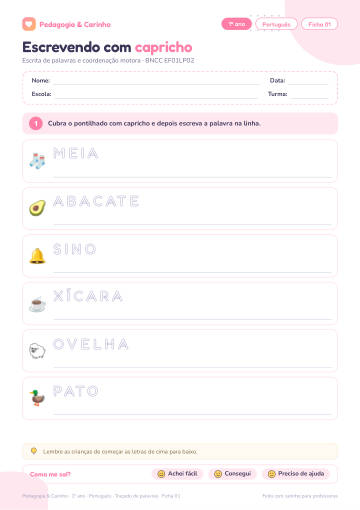 Prévia: Traçado de palavras – Português 1º ano, ficha 1