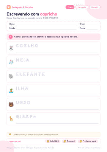 Prévia: Traçado de palavras – Português 1º ano, ficha 3