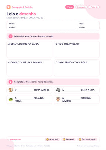 Prévia: Leio e desenho – Português 1º ano, ficha 1