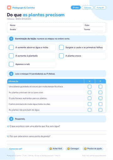 Prévia: Do que as plantas precisam – Ciências 2º ano, ficha 1