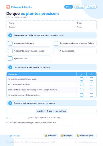 Prévia: Do que as plantas precisam – Ciências 2º ano, ficha 2