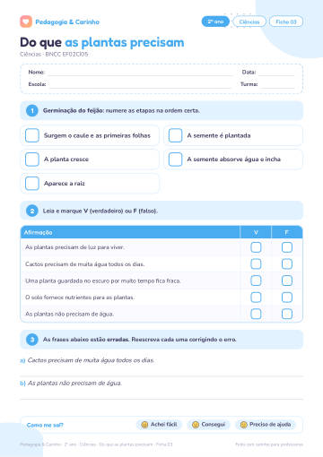 Prévia: Do que as plantas precisam – Ciências 2º ano, ficha 3