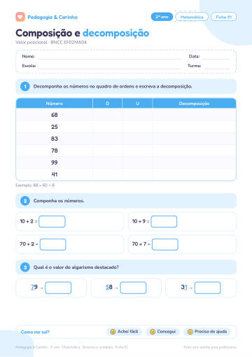 Prévia: Dezenas e unidades – Matemática 2º ano, ficha 1