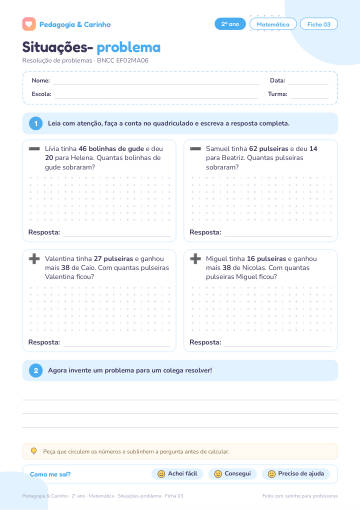 Prévia: Situações-problema – Matemática 2º ano, ficha 3