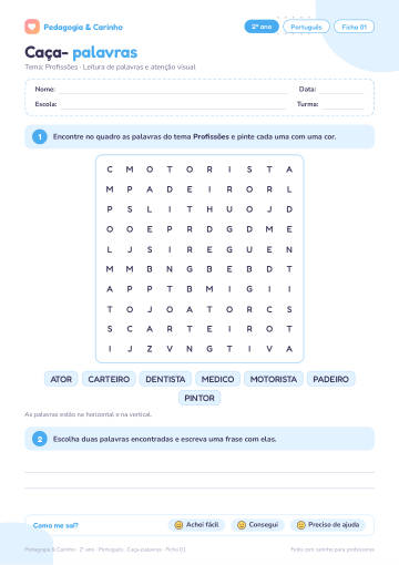 Prévia: Caça-palavras – Português 2º ano, ficha 1