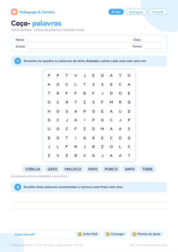 Prévia: Caça-palavras – Português 2º ano, ficha 2