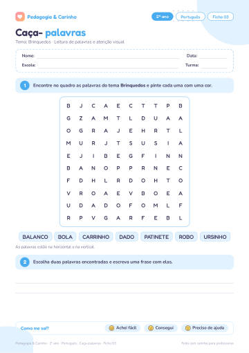 Prévia: Caça-palavras – Português 2º ano, ficha 3