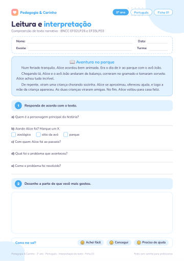 Prévia: Interpretação de texto – Português 2º ano, ficha 1