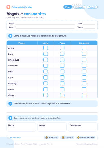 Prévia: Vogais e consoantes – Português 2º ano, ficha 2