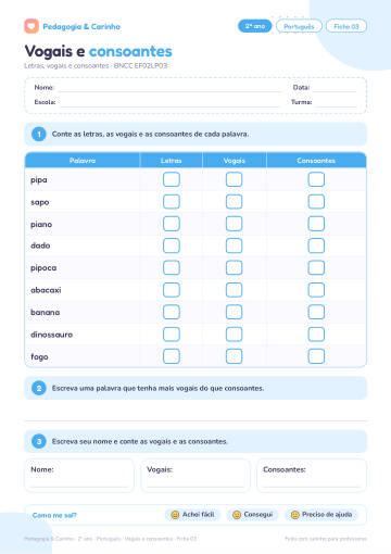 Prévia: Vogais e consoantes – Português 2º ano, ficha 3