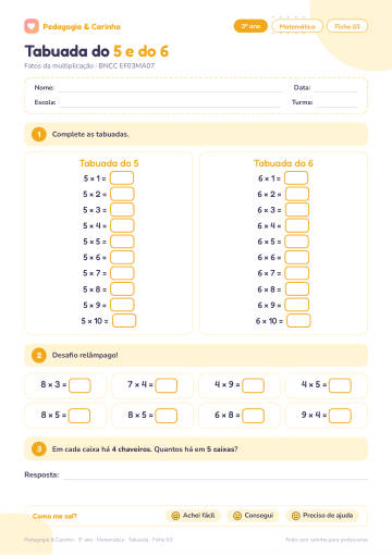 Prévia: Tabuada do 5 e do 4 – Matemática 3º ano, ficha 3