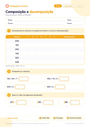 Prévia: Centena dezena e unidade – Matemática 3º ano, ficha 1