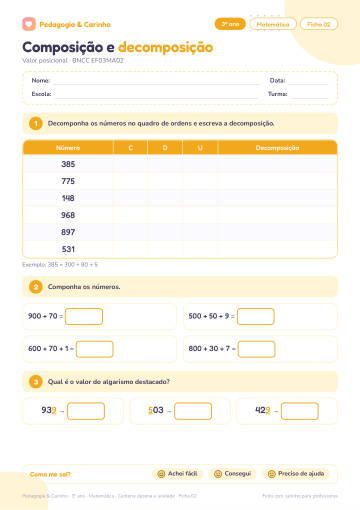 Prévia: Centena dezena e unidade – Matemática 3º ano, ficha 2