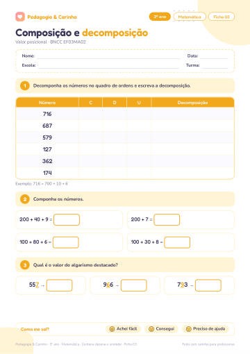 Prévia: Centena dezena e unidade – Matemática 3º ano, ficha 3