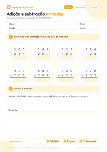 Prévia: Adição e subtração armadas – Matemática 3º ano, ficha 2