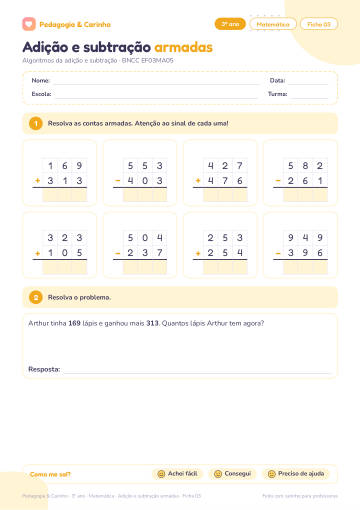 Prévia: Adição e subtração armadas – Matemática 3º ano, ficha 3