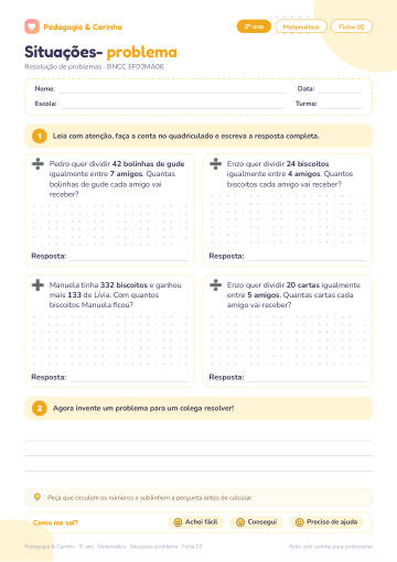 Prévia: Situações-problema – Matemática 3º ano, ficha 2