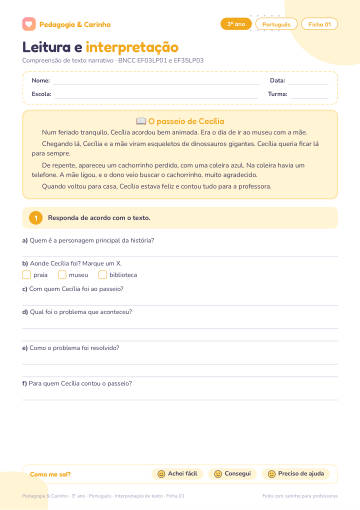 Prévia: Interpretação de texto – Português 3º ano, ficha 1