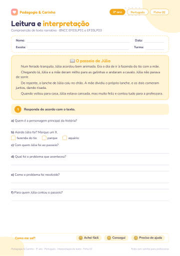 Prévia: Interpretação de texto – Português 3º ano, ficha 2