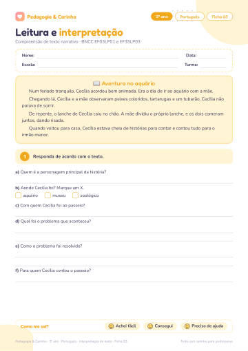 Prévia: Interpretação de texto – Português 3º ano, ficha 3