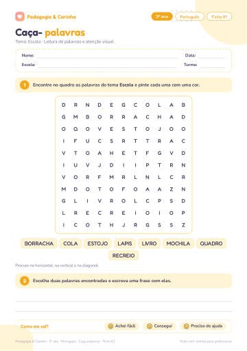 Prévia: Caça-palavras – Português 3º ano, ficha 1