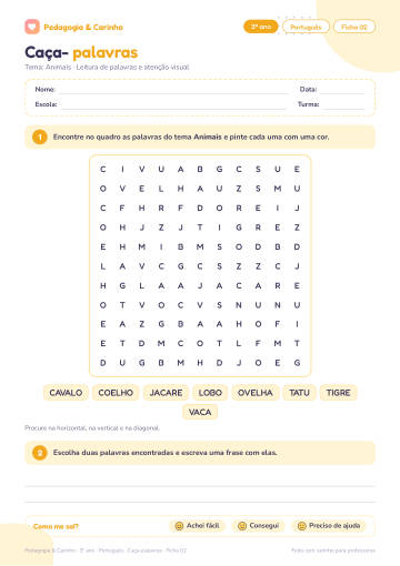 Prévia: Caça-palavras – Português 3º ano, ficha 2