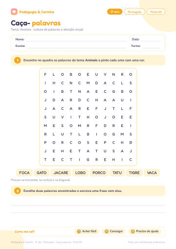 Prévia: Caça-palavras – Português 3º ano, ficha 3