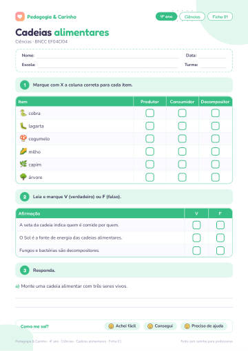 Prévia: Cadeias alimentares – Ciências 4º ano, ficha 1