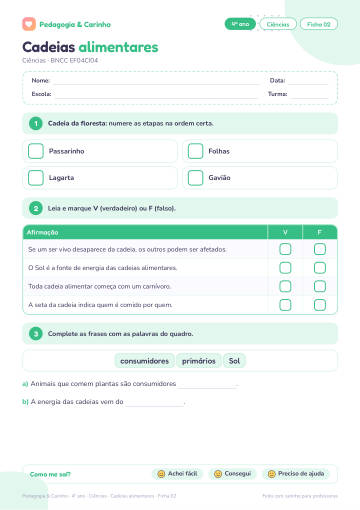 Prévia: Cadeias alimentares – Ciências 4º ano, ficha 2