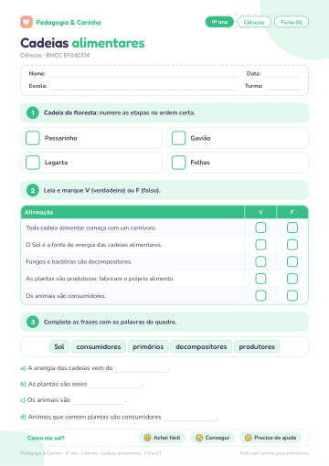 Prévia: Cadeias alimentares – Ciências 4º ano, ficha 3