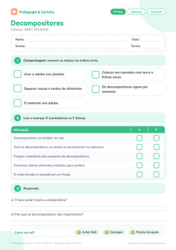 Prévia: Decompositores – Ciências 4º ano, ficha 1