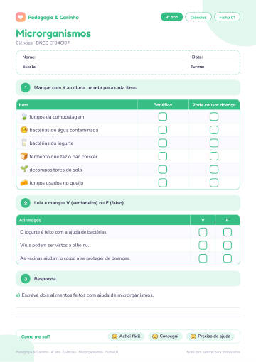 Prévia: Microrganismos – Ciências 4º ano, ficha 1