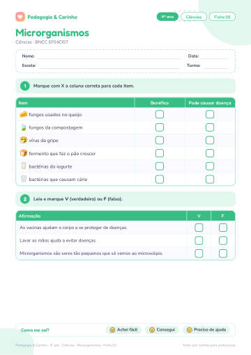 Prévia: Microrganismos – Ciências 4º ano, ficha 2