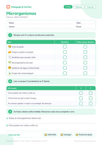 Prévia: Microrganismos – Ciências 4º ano, ficha 3