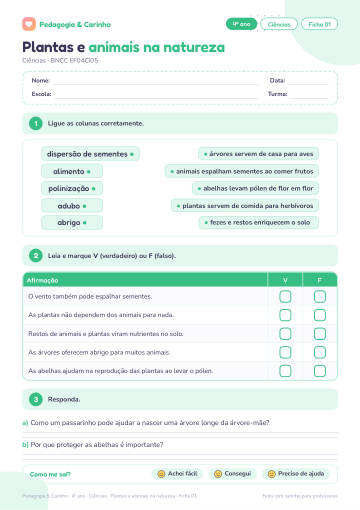 Prévia: Plantas e animais na natureza – Ciências 4º ano, ficha 1