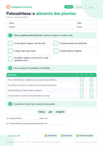 Prévia: Fotossíntese: o alimento das plantas – Ciências 4º ano, ficha 2