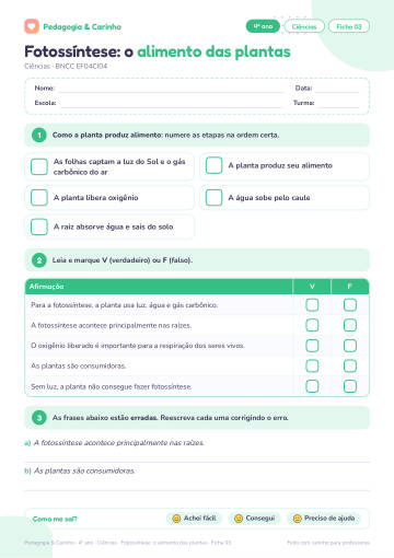 Prévia: Fotossíntese: o alimento das plantas – Ciências 4º ano, ficha 3