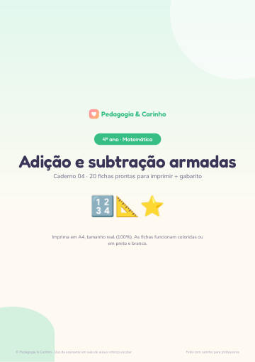 Caderno Adição e subtração armadas – Matemática 4º ano