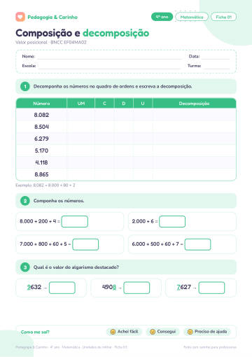 Prévia: Unidades de milhar – Matemática 4º ano, ficha 1