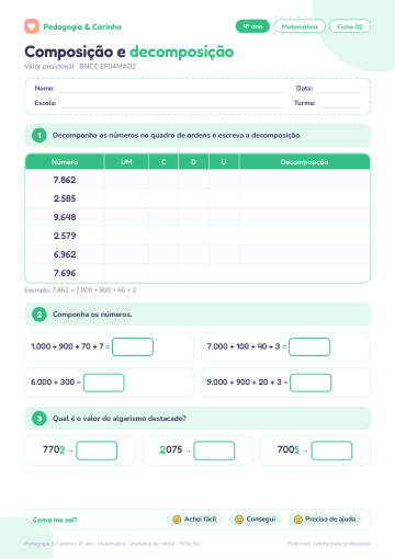 Prévia: Unidades de milhar – Matemática 4º ano, ficha 2
