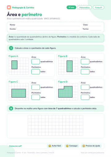 Prévia: Área e perímetro – Matemática 4º ano, ficha 1