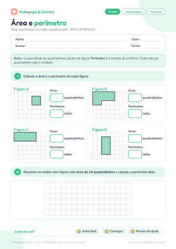 Prévia: Área e perímetro – Matemática 4º ano, ficha 2